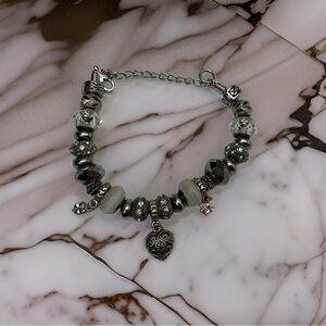 Handmade Bracelet -Tabetian Glitzy Braclet. Purple and Cream Beads.  Beautiful